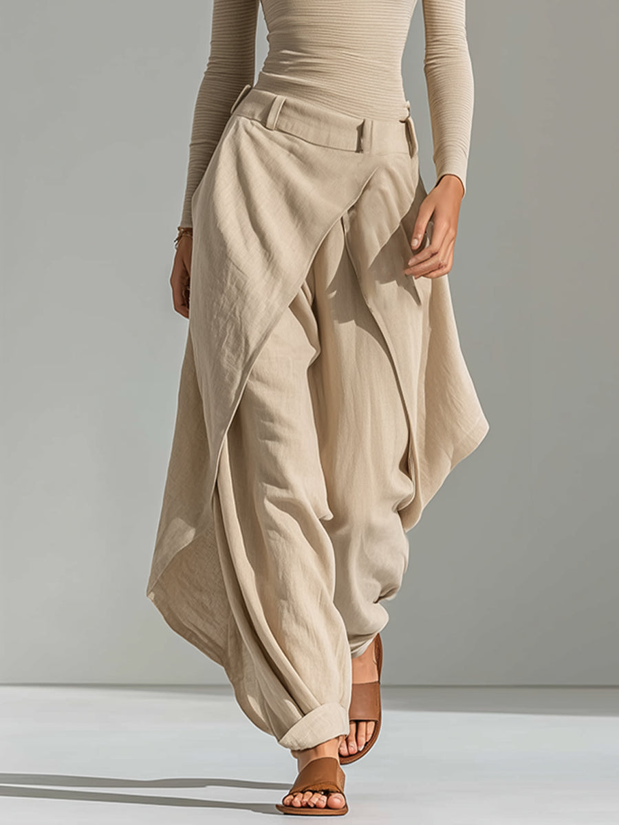 Sandra | Completo Top a Barca e Pantalone Drappeggiato, Beige