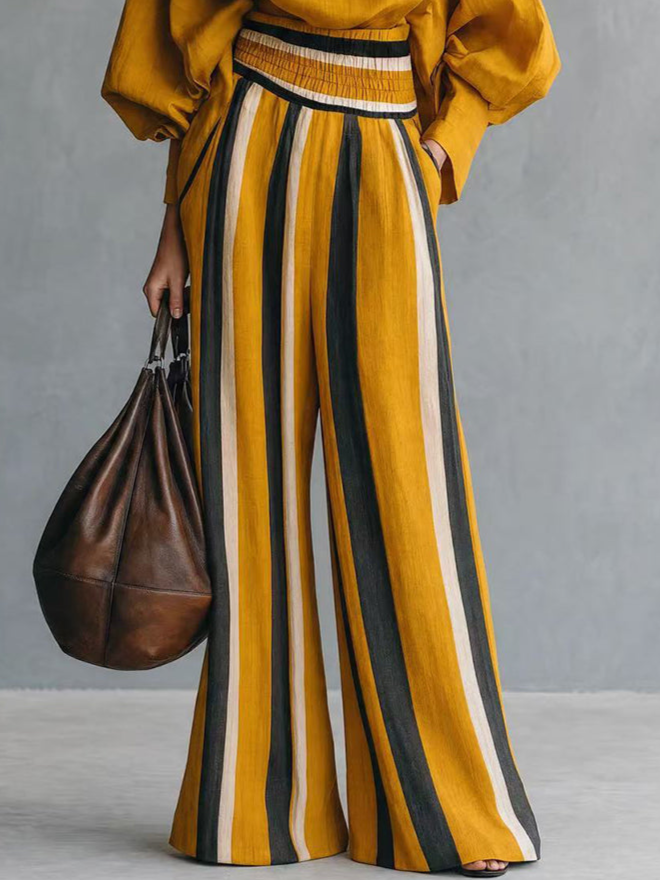 Valeria | Completo Camicia Ampia e Pantaloni a Righe, Giallo Senape