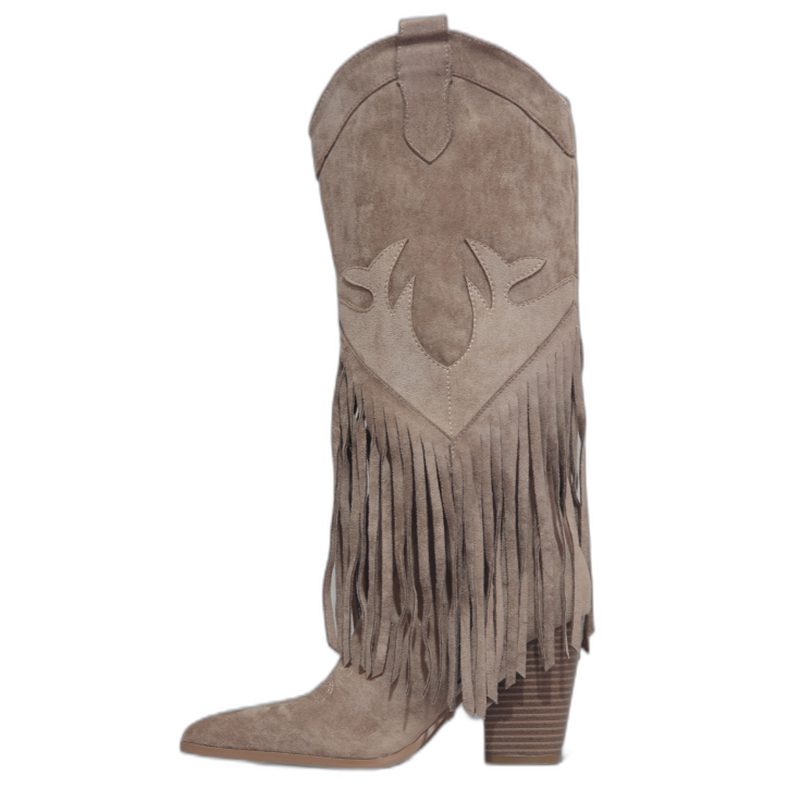 Freya | Stivali con Frange in Camoscio, Beige