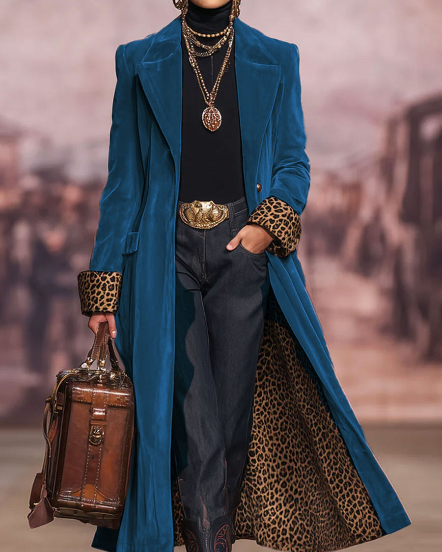 Maddalena | Cappotto Lungo con Revers e Dettagli Leopardati
