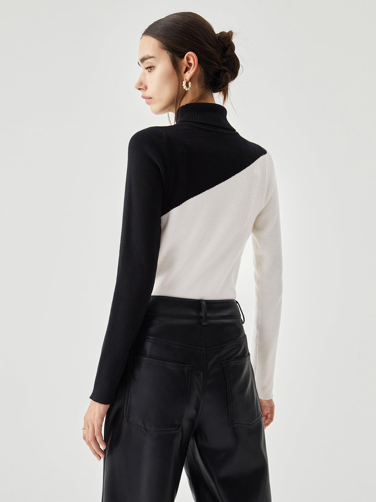 Filomena | Maglia Asimmetrica con Collo Alto e Dettaglio Patchwork