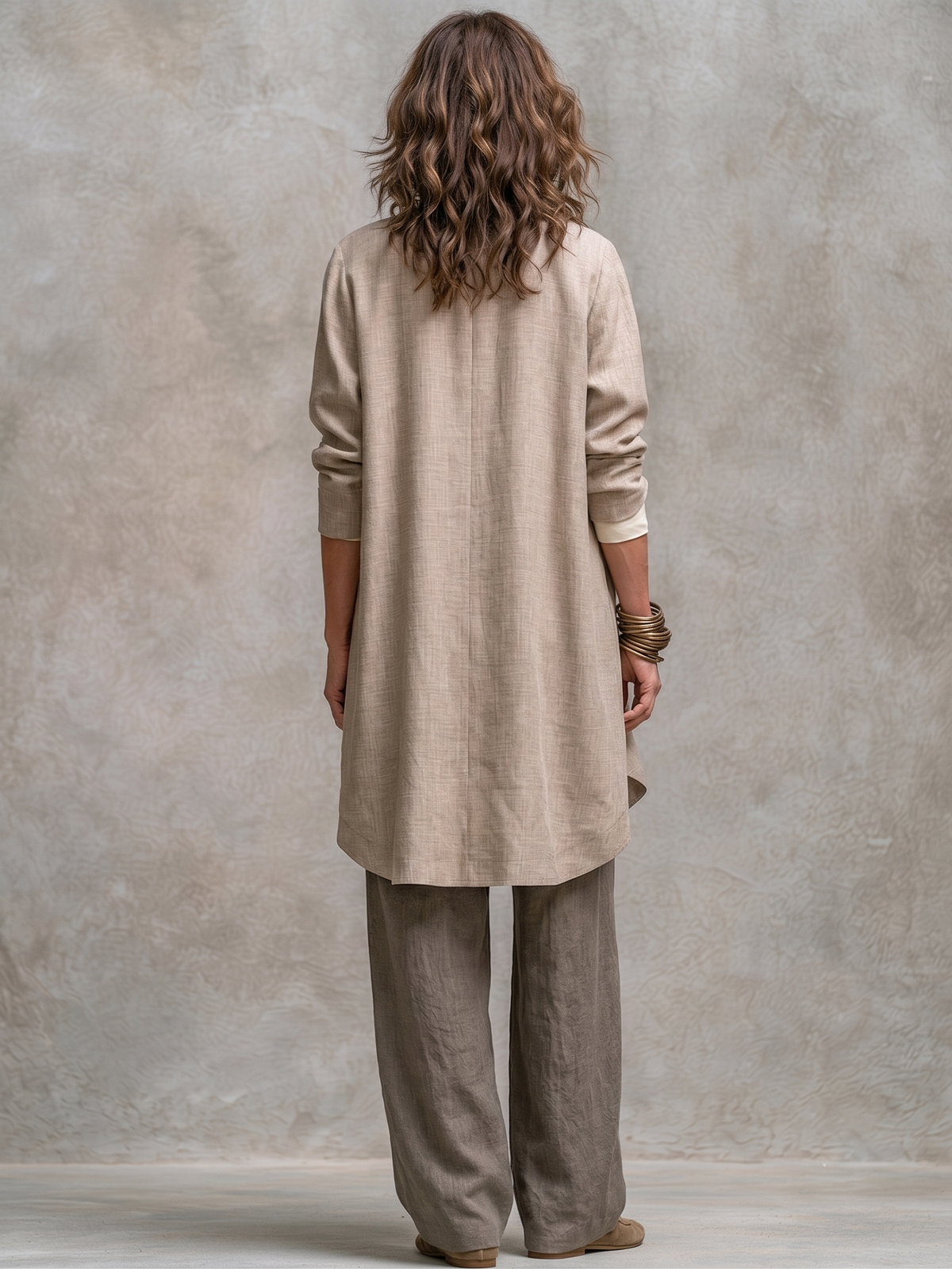 Costanza | Completo Tre Pezzi con Pantalone Palazzo, Beige