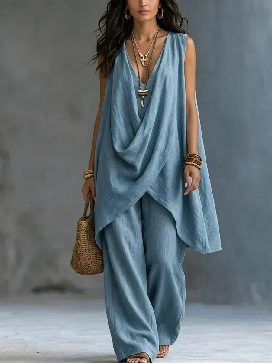 Gioia | Completo con Top Drappeggiato e Pantalone Ampio