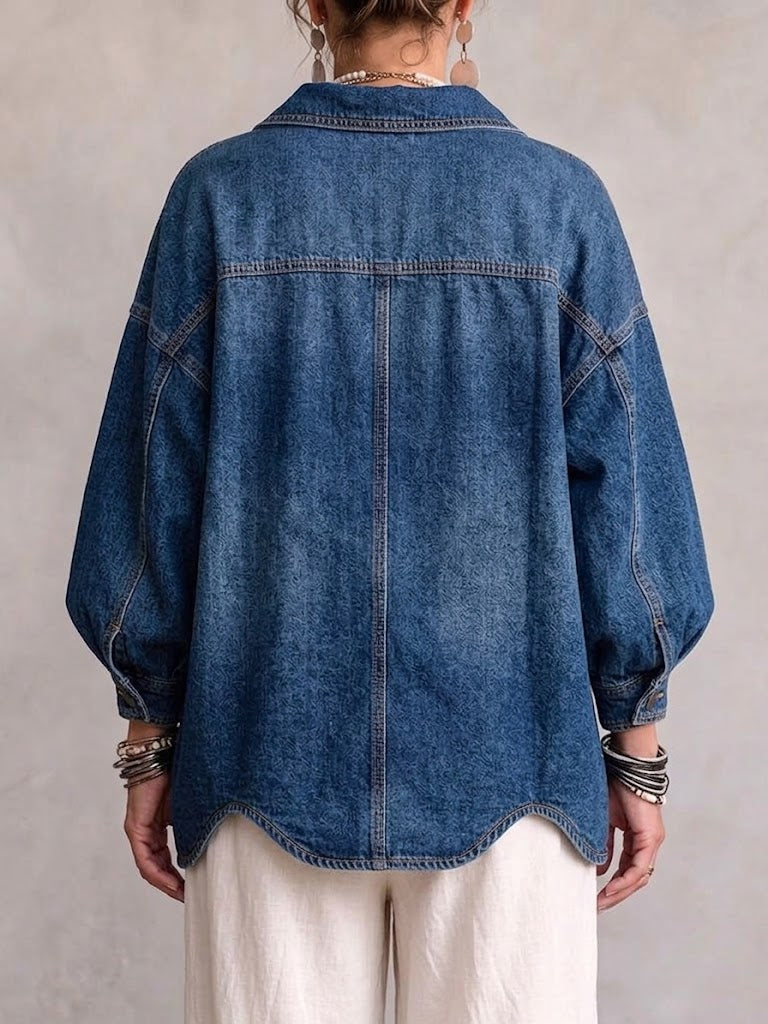 Elena | Giacca in Denim Oversize con Bottoni Dorati