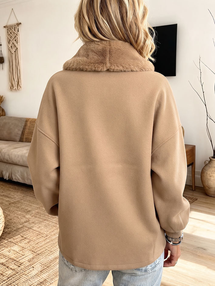 Albina | Giacca in Pile con Zip Asimmetrica e Collo in Ecopelliccia