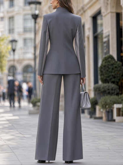 Blazer Strutturato con Pannello a Contrasto Asimmetrico & Set di Pantaloni a Gamba Larga
