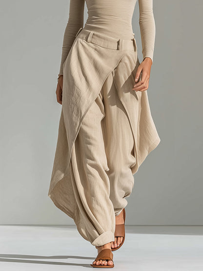 Sandra | Completo Top a Barca e Pantalone Drappeggiato, Beige
