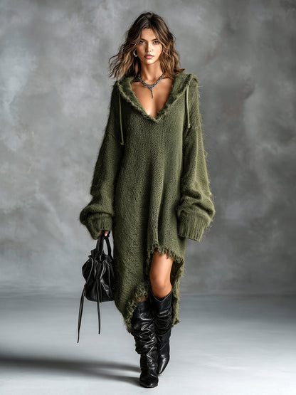Mariangela | Abito Midi in Maglia Morbida con Cappuccio