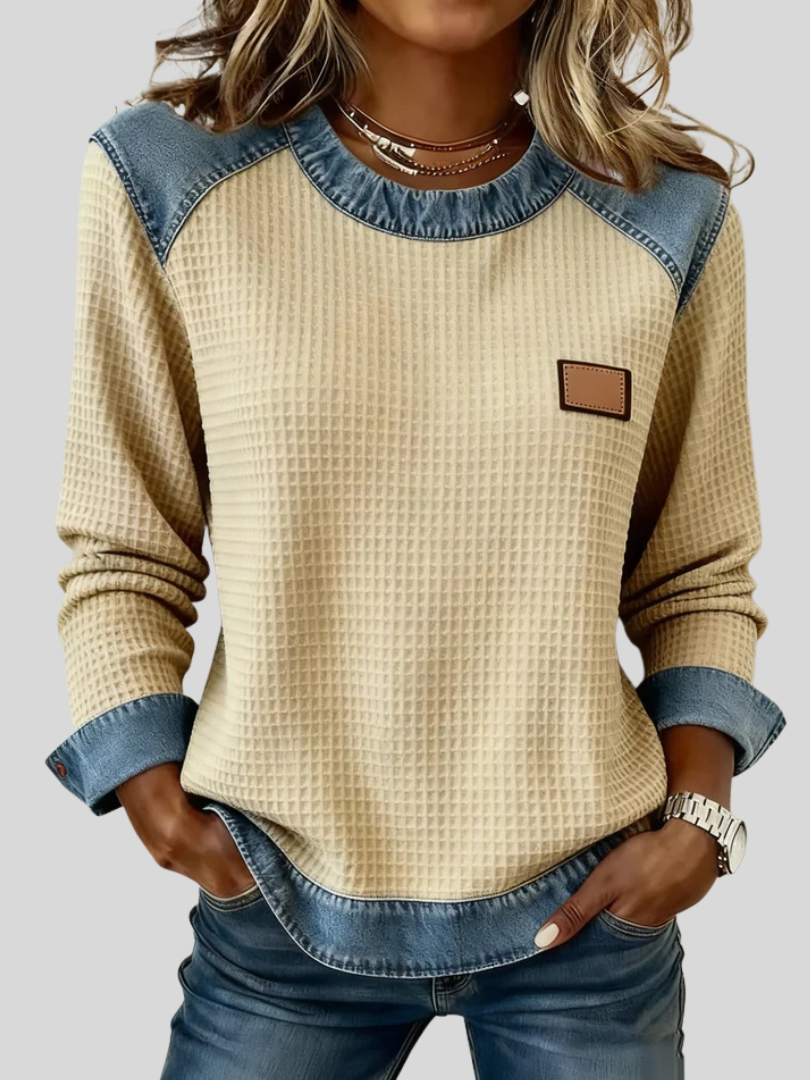 Amalia | Felpa Patchwork in Maglia Waffle