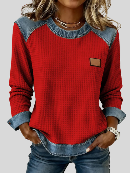 Amalia | Felpa Patchwork in Maglia Waffle