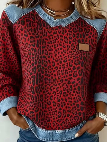 Ines | Maglione Leopardato con Collo in Denim