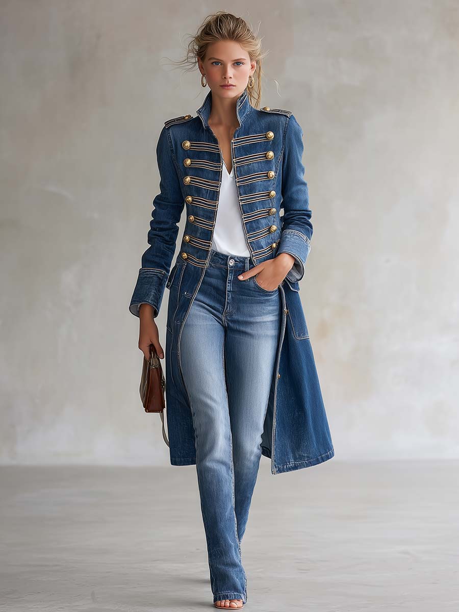 Ortensia | Cappotto Lungo in Denim con Bottoni Dorati