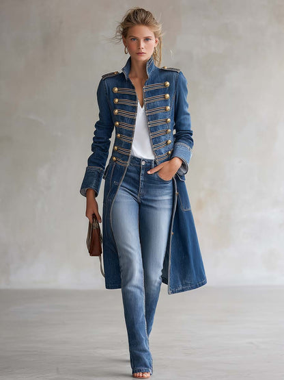 Ortensia | Cappotto Lungo in Denim con Bottoni Dorati
