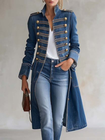 Ortensia | Cappotto Lungo in Denim con Bottoni Dorati