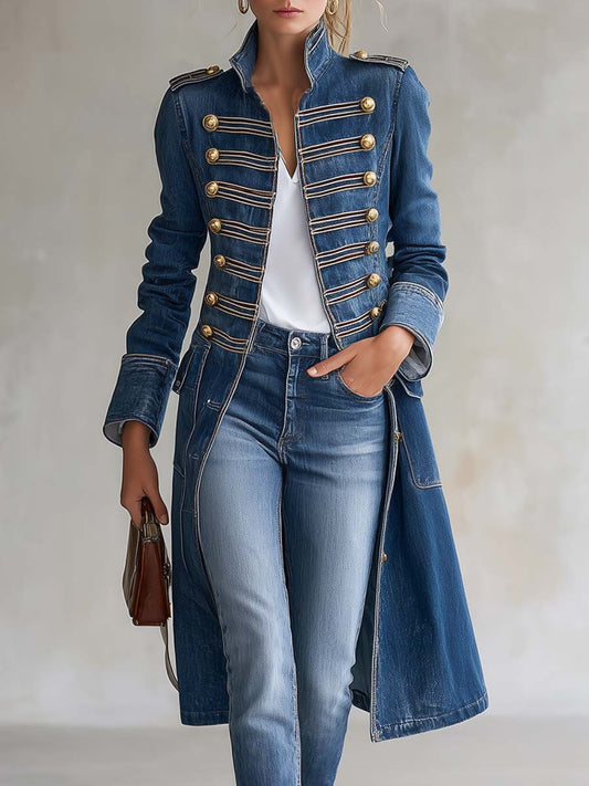 Ortensia | Cappotto Lungo in Denim con Bottoni Dorati