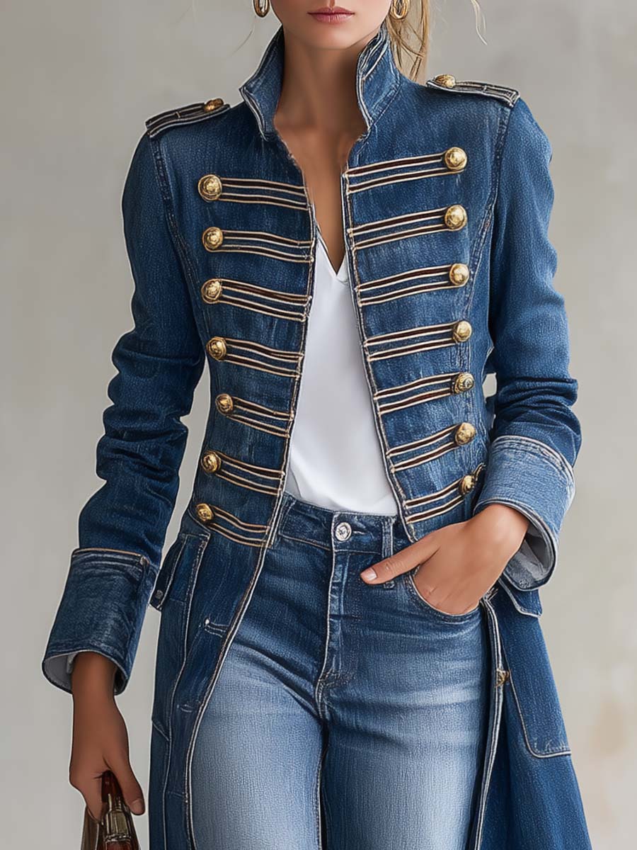 Ortensia | Cappotto Lungo in Denim con Bottoni Dorati