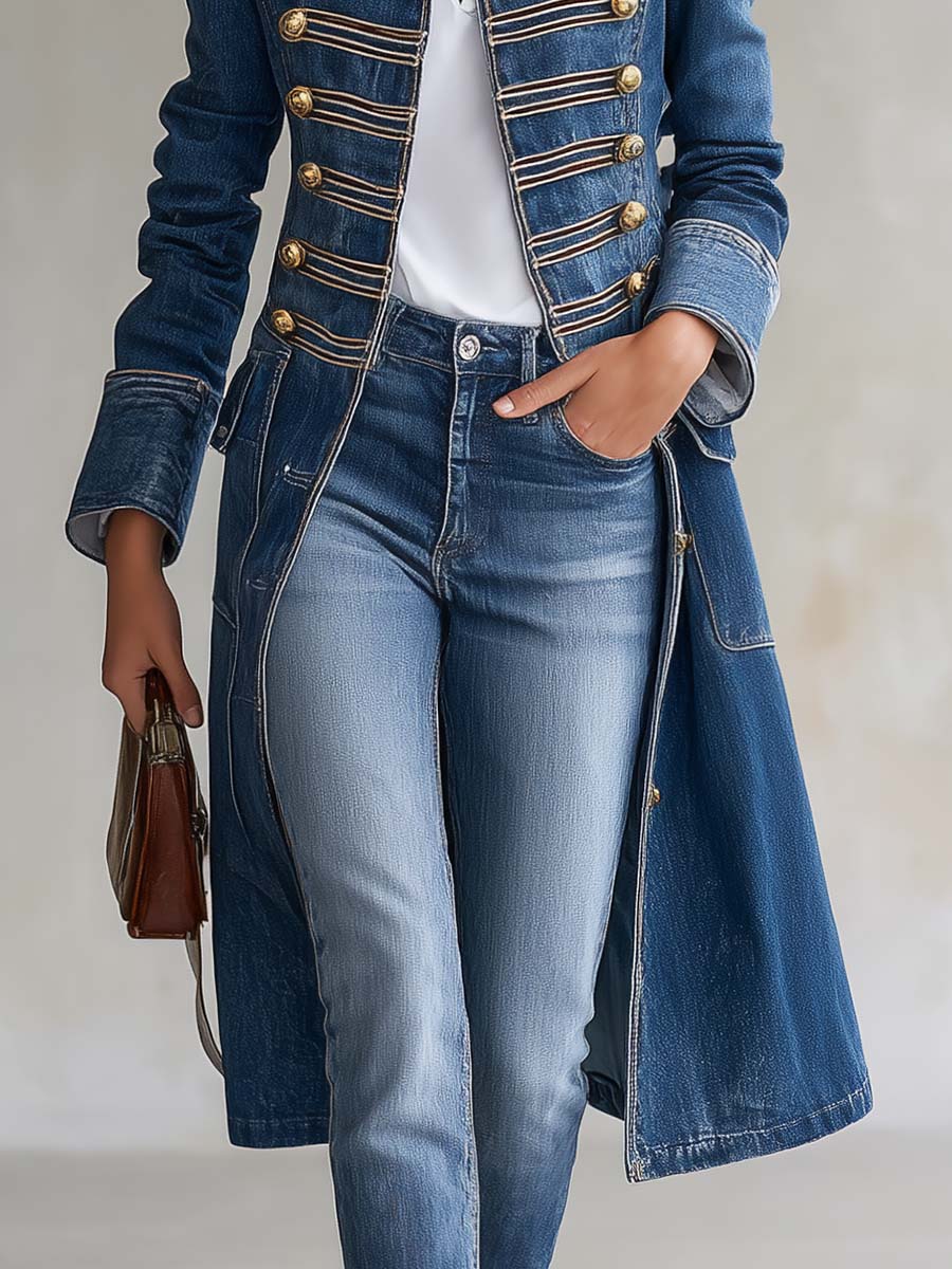 Ortensia | Cappotto Lungo in Denim con Bottoni Dorati