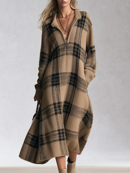 Adelaide abito midi in maglia a quadri cammello