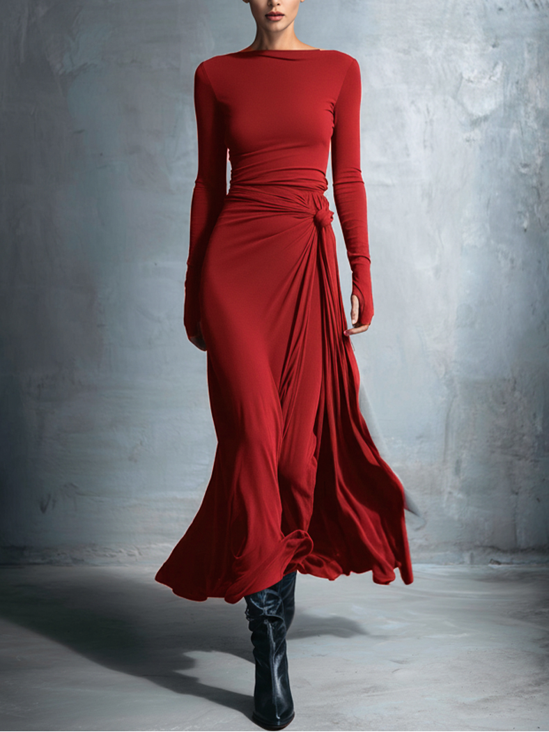 Daniella – abito maxi rosso, vista frontale
