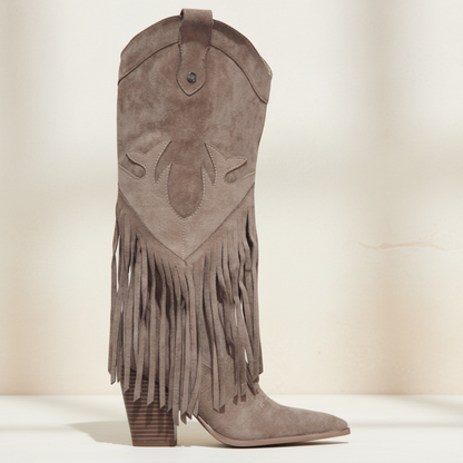Freya | Stivali con Frange in Camoscio, Beige