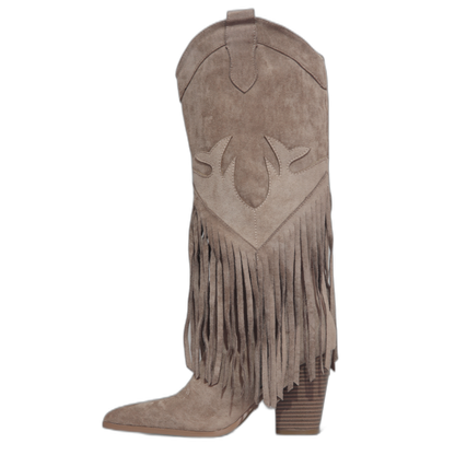 Freya | Stivali con Frange in Camoscio, Beige