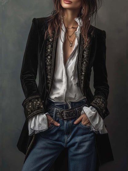 Athénaïs | Giacca Lunga in Velluto Ricamato