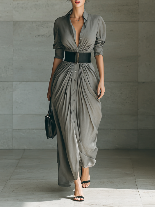 Zéphyrine | Abito Lungo Plissettato, Grigio