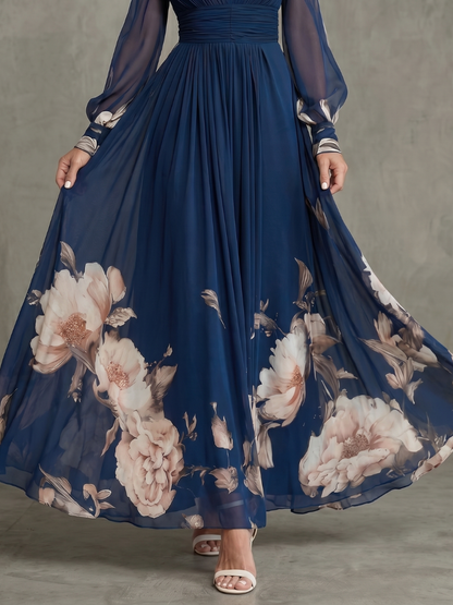 Zelia | Abito maxi con maniche plissettate trasparenti