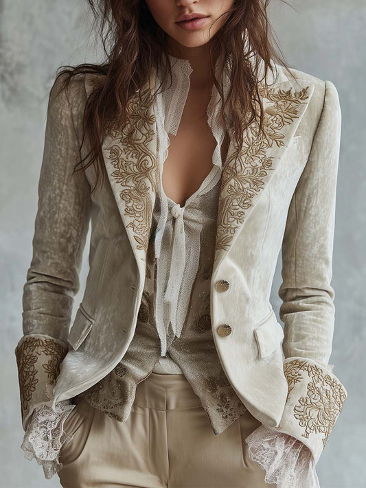 Constance | Blazer in Velluto Ricamato, Beige