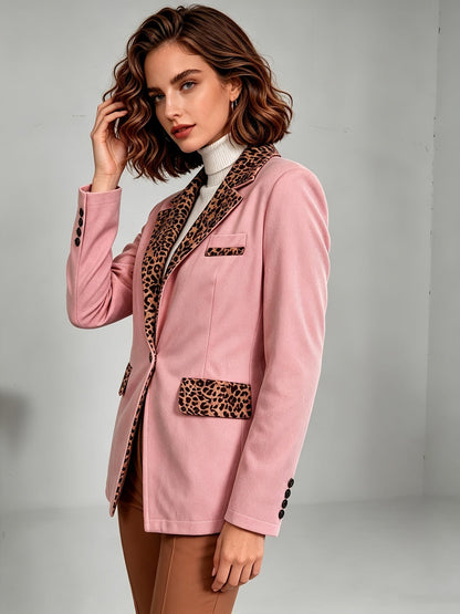 Clelia | Blazer in Velluto Rosa con Dettagli Leopardati
