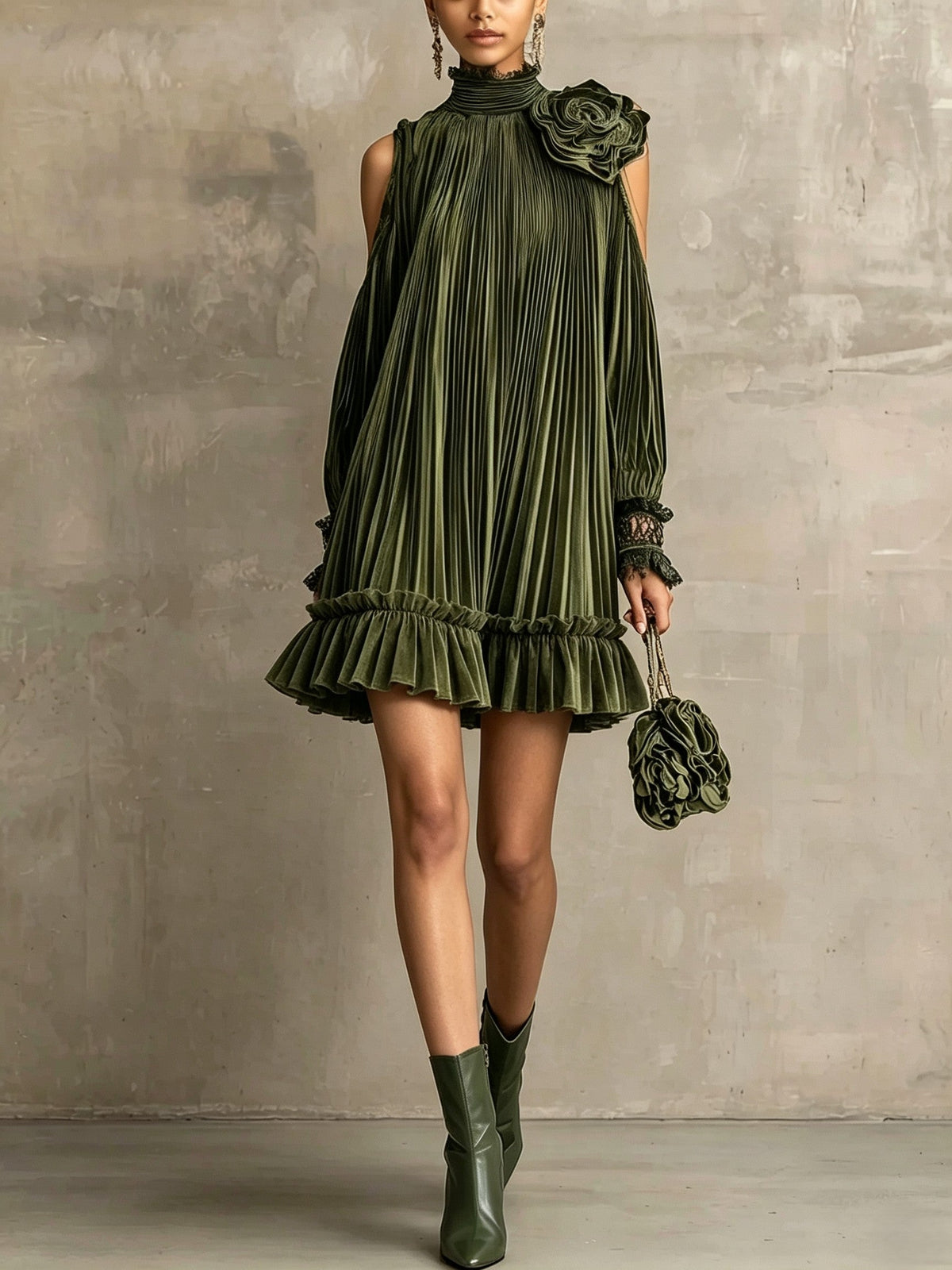 Fiora | mini abito plissettato con fiore