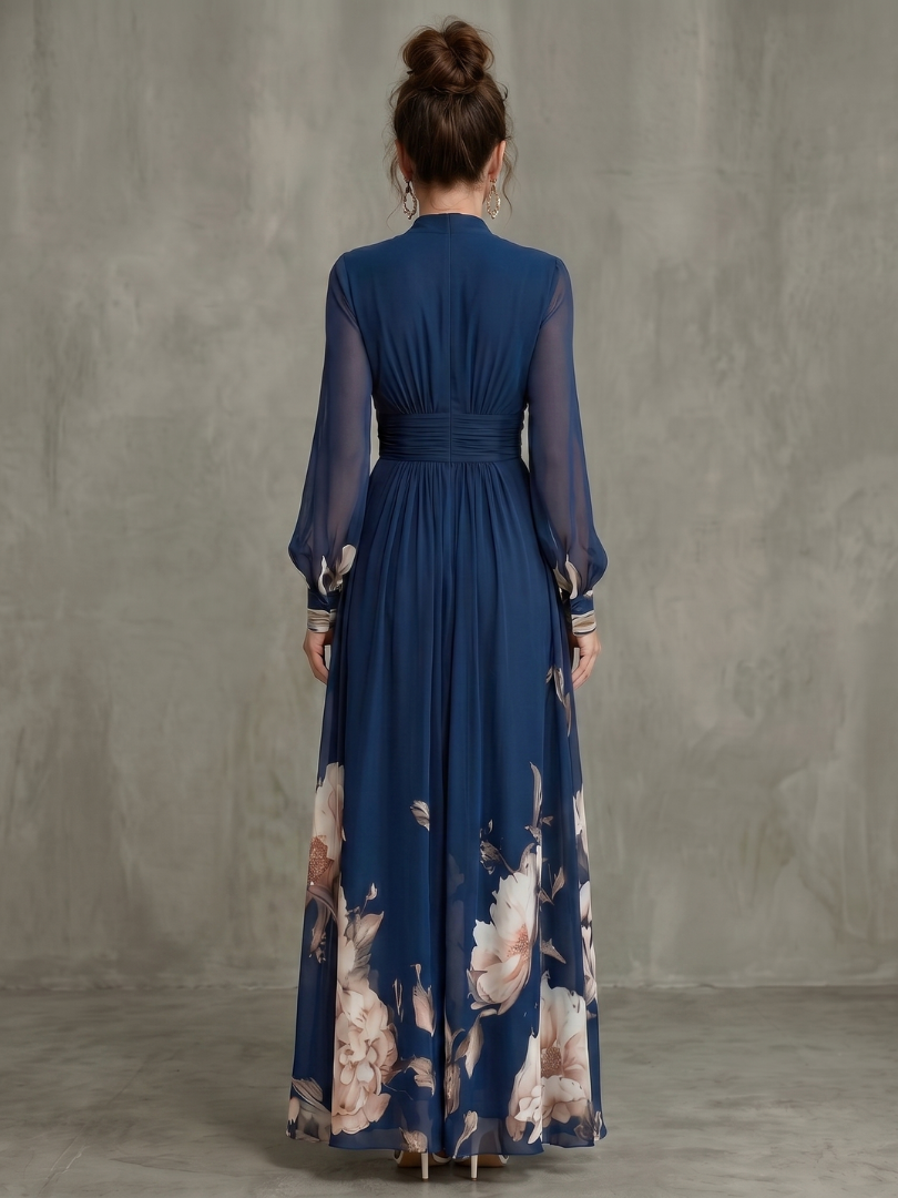 Zelina – abito maxi in chiffon blu navy, vista posteriore