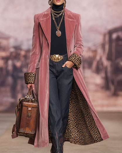 Maddalena | Cappotto Lungo con Revers e Dettagli Leopardati