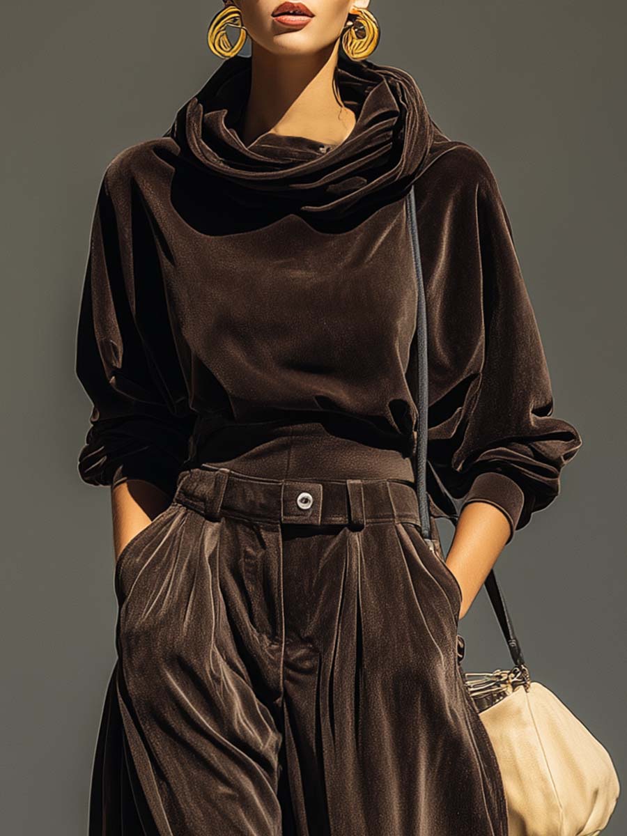 Dalmazia | completo in velluto con cappuccio e pantalone ampio