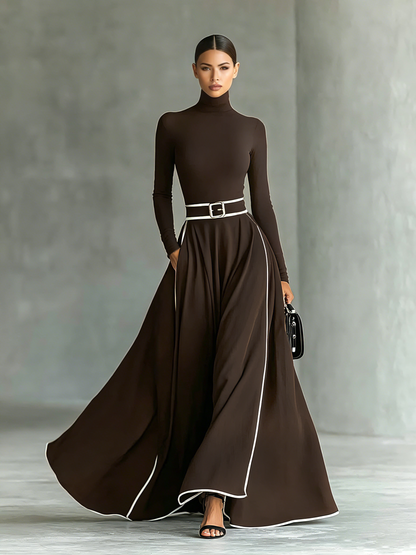 Susanna | Abito Maxi con Profili a Contrasto e Cintura
