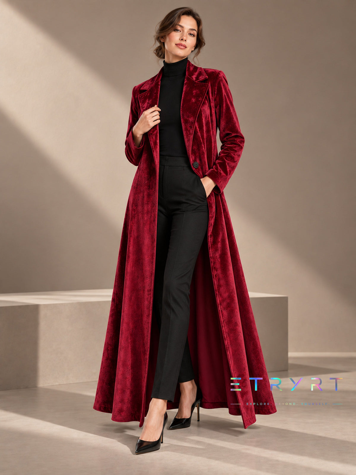 Beatrice | Cappotto Lungo Aperto in Velluto