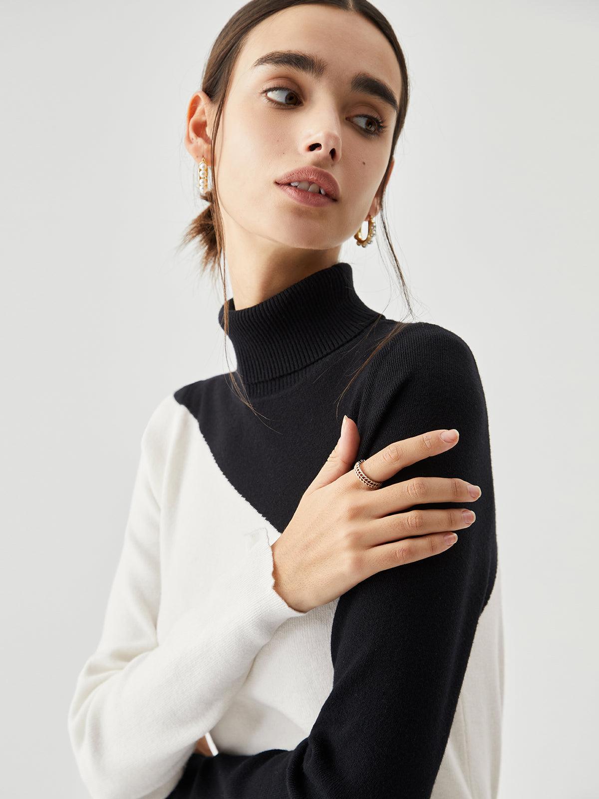 Filomena | Maglia Asimmetrica con Collo Alto e Dettaglio Patchwork
