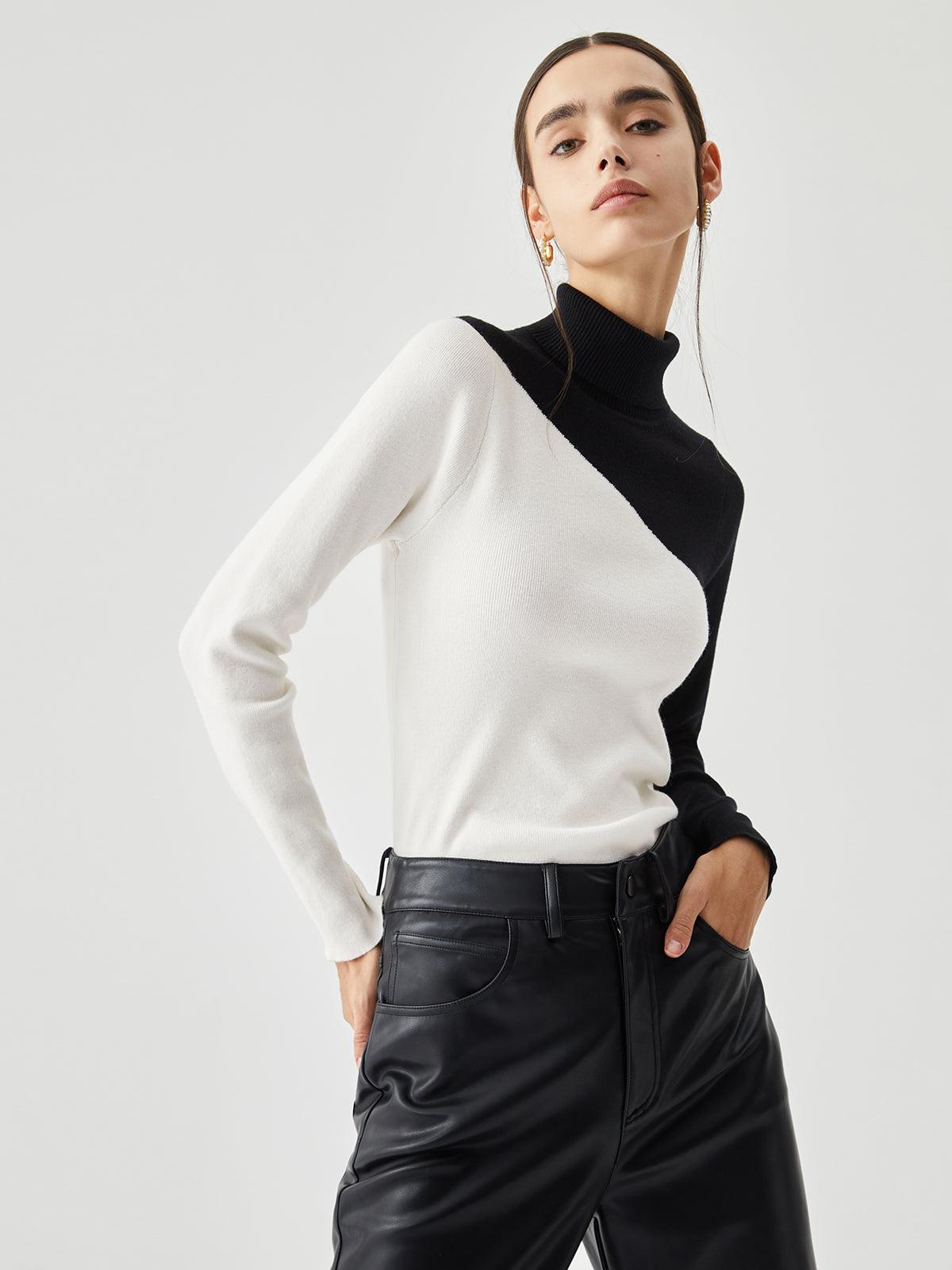 Filomena | Maglia Asimmetrica con Collo Alto e Dettaglio Patchwork