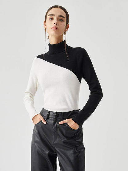 Filomena | Maglia Asimmetrica con Collo Alto e Dettaglio Patchwork