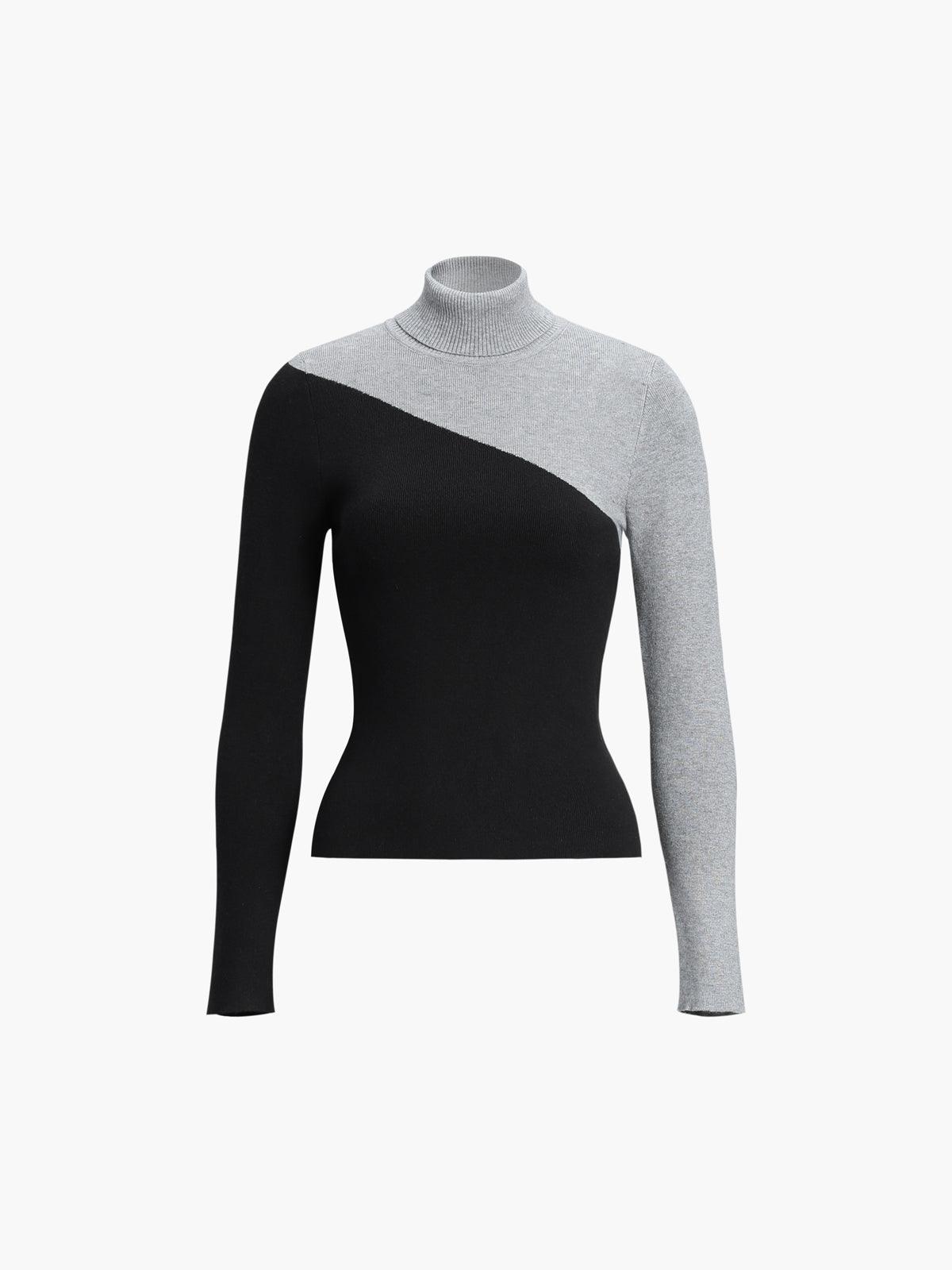 Filomena | Maglia Asimmetrica con Collo Alto e Dettaglio Patchwork