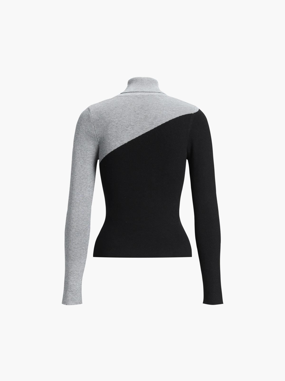 Filomena | Maglia Asimmetrica con Collo Alto e Dettaglio Patchwork