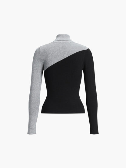 Filomena | Maglia Asimmetrica con Collo Alto e Dettaglio Patchwork