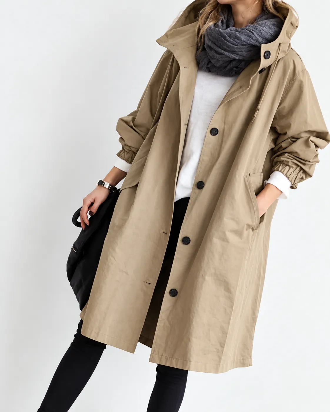 Mafalda — Cappotto Oversize con Cappuccio e Bottoni