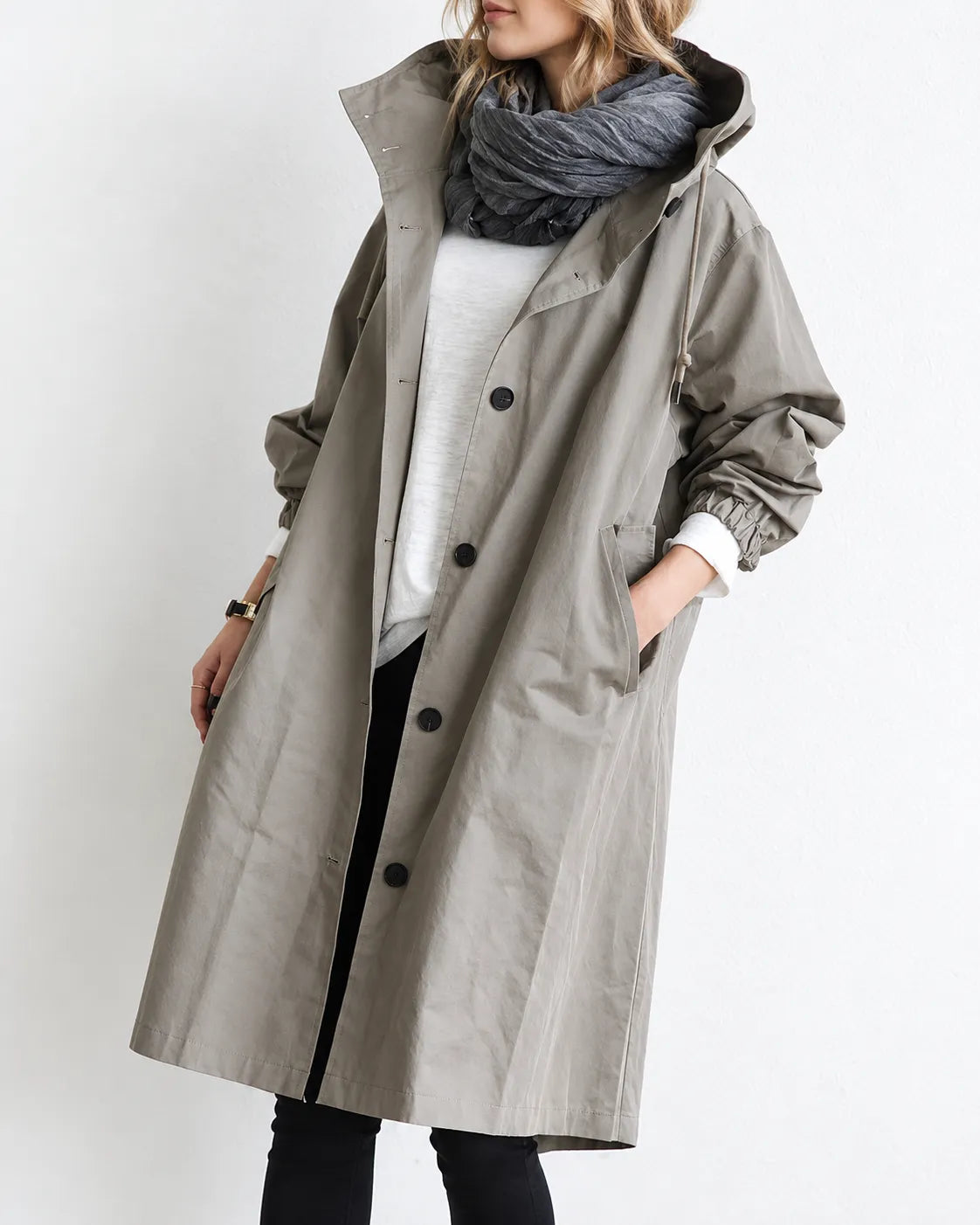 Mafalda — Cappotto Oversize con Cappuccio e Bottoni
