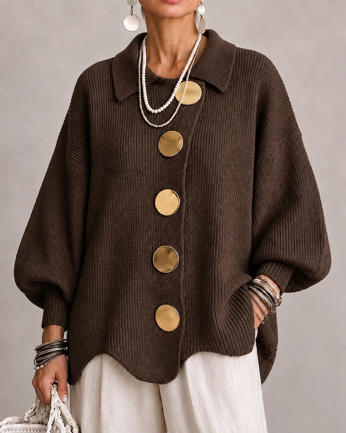Elara | Cardigan Oversize in Maglia con Bottoni Dorati