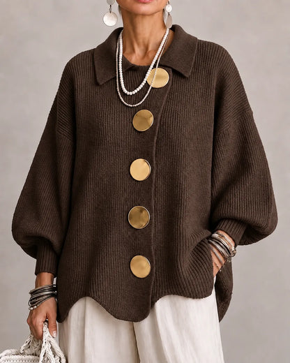 Elara | Cardigan Oversize in Maglia con Bottoni Dorati