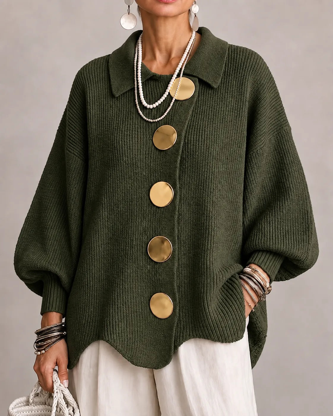 Elara | Cardigan Oversize in Maglia con Bottoni Dorati