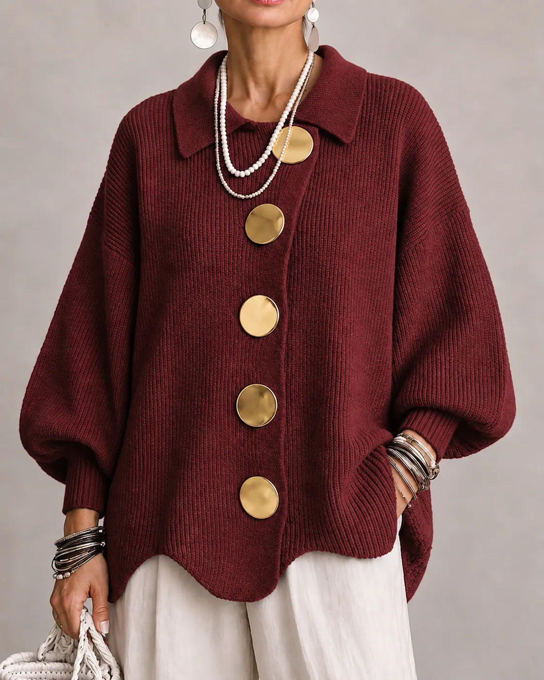 Elara | Cardigan Oversize in Maglia con Bottoni Dorati
