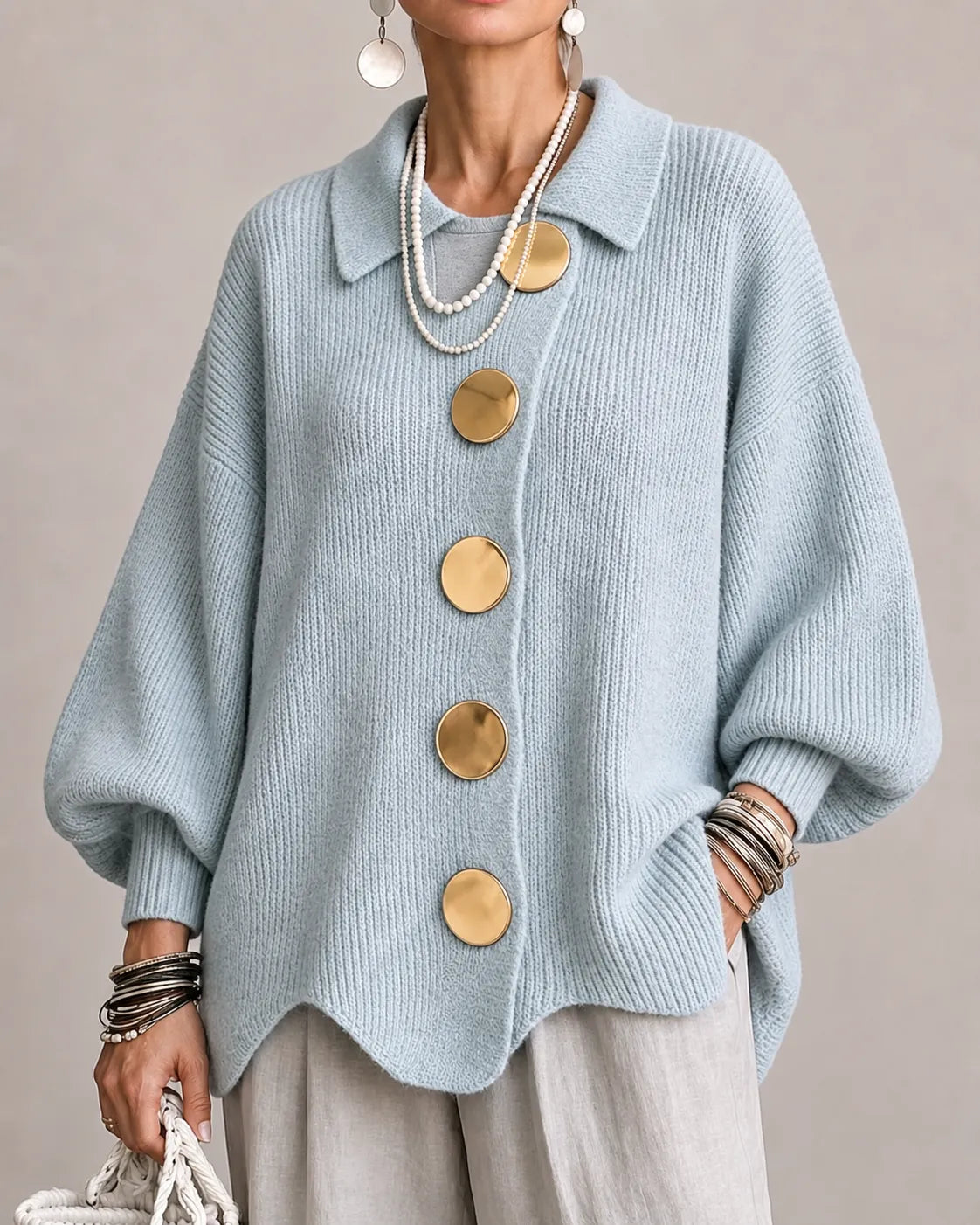 Elara | Cardigan Oversize in Maglia con Bottoni Dorati