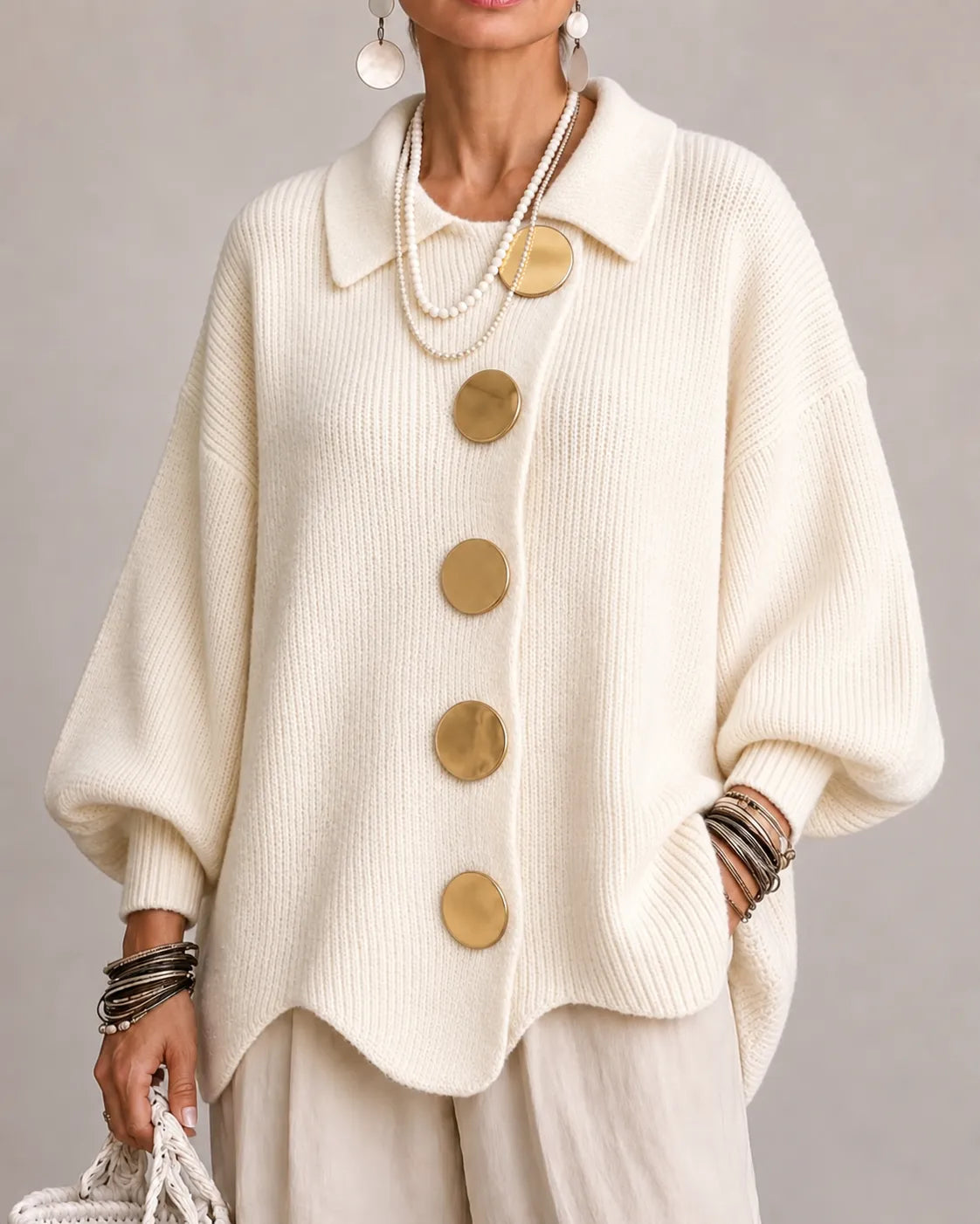 Elara | Cardigan Oversize in Maglia con Bottoni Dorati